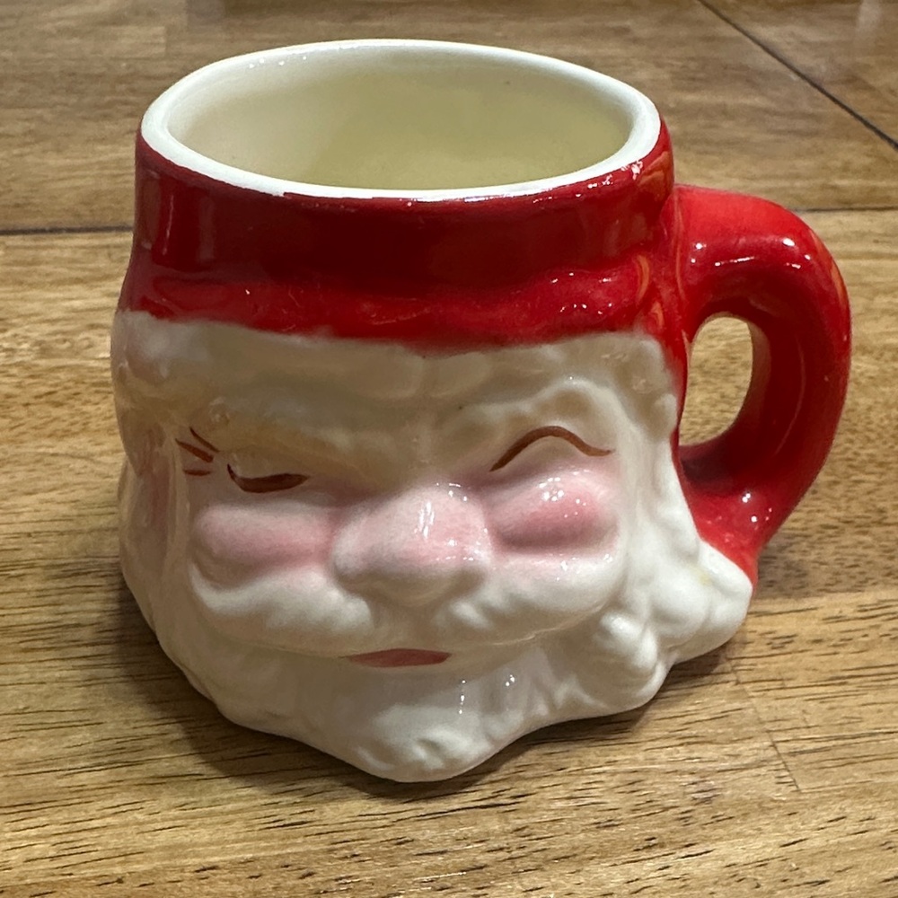 Winking Santa Claus Ceramic Mug - vintage set of 2